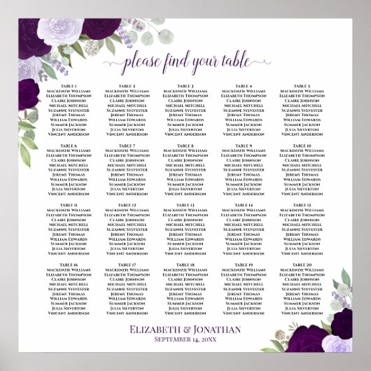 20-Tisch-lila-Boho-Blumen-Hochzeits-Sitzplan Poster (Vorne)