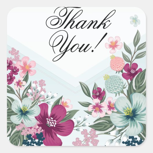 20 Vielen Dank Stickers Tropical Blume auf Blue Om (Vorderseite)