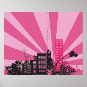 20 x 16 Abstrakte, rosa Stadtmauer Kunst Poster