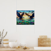 20 x 16 Fische von zwei Bald-Adlern über Wasser fa Poster (Küche)