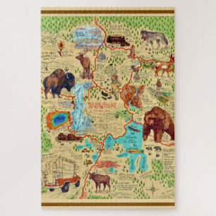 20 x 30 Illustrierte Yellowstone-Karte Puzzle