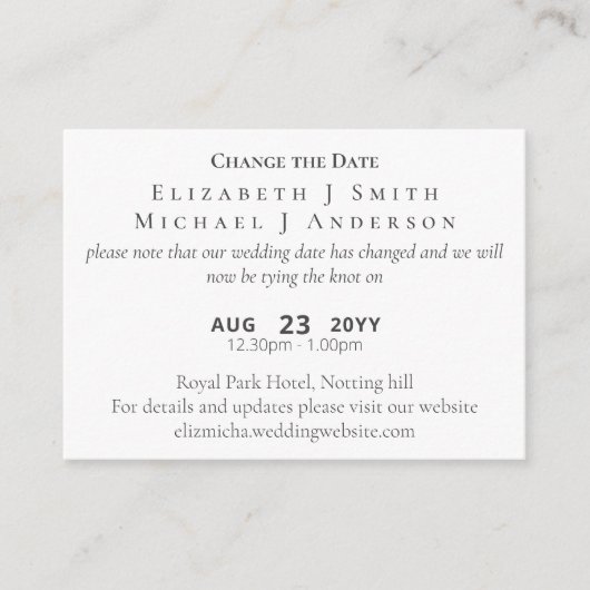 20 x FOTO Änderung des Datums Aufschiebung inkl. E Hinweiskarte (Vorderseite)