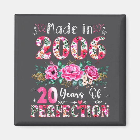 20 Year Old Made In 2006 Floral 20th Birthday Wome Magnet (Vorne)