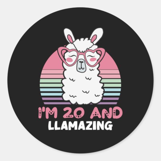 20 Years Old Bday Llamazing 20th Birthday Llama Runder Aufkleber (Vorderseite)