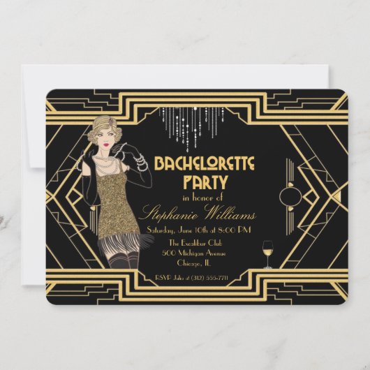 20er flapper art Deko Junggeselinnen-Abschied Einl Einladung (Vorderseite)