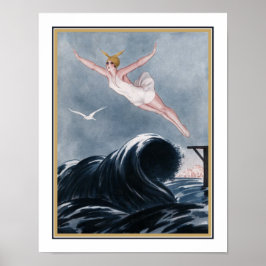 20er Jahre. Art Deco "Fliegen über die Wellen" Poster