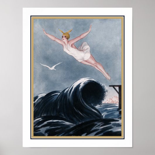 20er Jahre. Art Deco "Fliegen über die Wellen" Poster (Vorne)