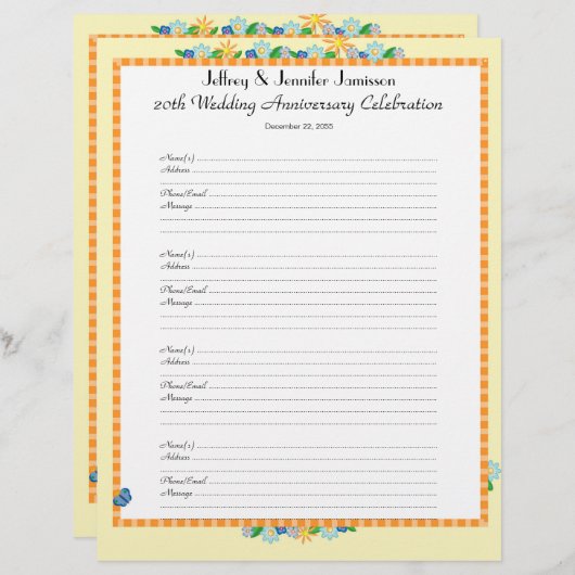 20th Anniversary Party Guest Book Sign-In Page (Vorne/Hinten)
