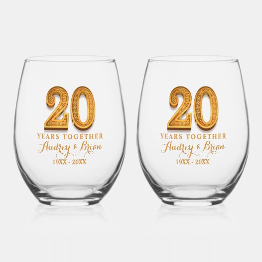 20th Anniversary Personalized Weinglas Ohne Stiel (Vorderseite)