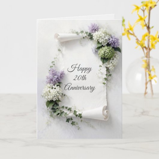 20th Anniversary Scroll Lilacs and Hydrangeas  Karte (Gelbe Blume)