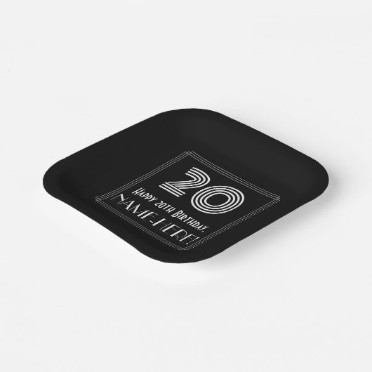 20th Birthday — Art Deco Inspired Look “20” + Name Pappteller (Gewinkelt)