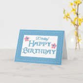 20th Birthday, Blue Check Gingham Pattern Karte (Gelbe Blume)