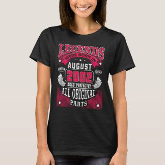 20th Birthday Legends Born In August 2002 20 Year T-Shirt