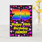 20th Birthday: Loving Hearts Pattern, Rainbow # 20 Karte (Gelbe Blume)