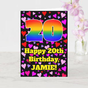 20th Birthday: Loving Hearts Pattern, Rainbow # 20 Karte
