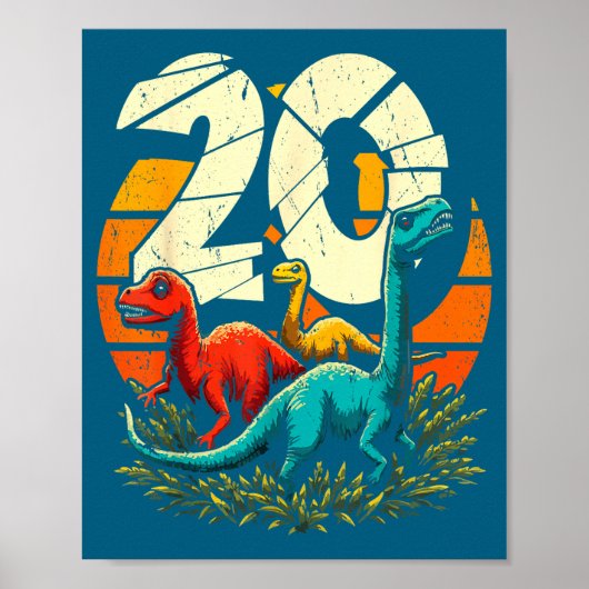 20th Birthday Trex Dinosaur 20 Year Old Boy Girl  Poster (Vorne)