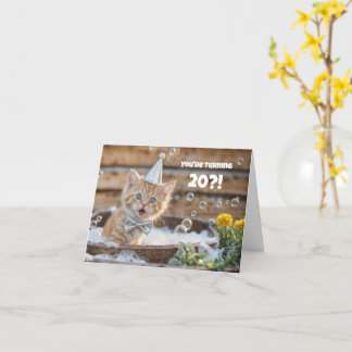 20th Birthday with Cute Kitten in a Bubble Bath  Karte