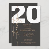 20th Twentieth Birthday Modern Twenty Party  Einladung (Vorne/Hinten)