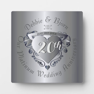 20th Wedding Anniversary Platinum Heart Emblem Fotoplatte