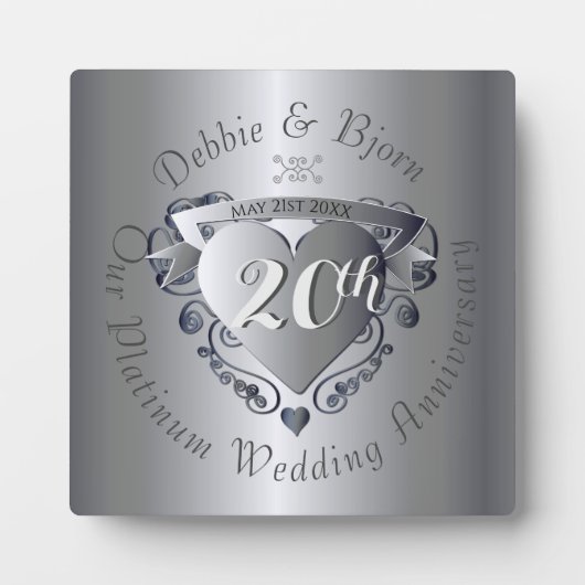 20th Wedding Anniversary Platinum Heart Emblem Fotoplatte (Vorderseite)