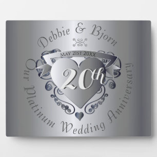 20th Wedding Anniversary Platinum Horizontal Fotoplatte