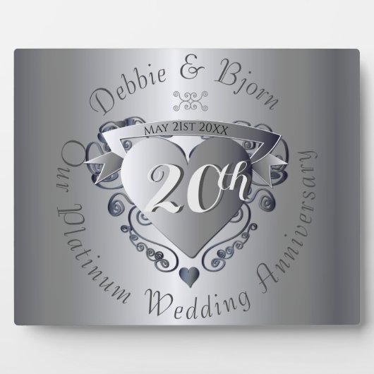 20th Wedding Anniversary Platinum Horizontal Fotoplatte (Vorderseite)