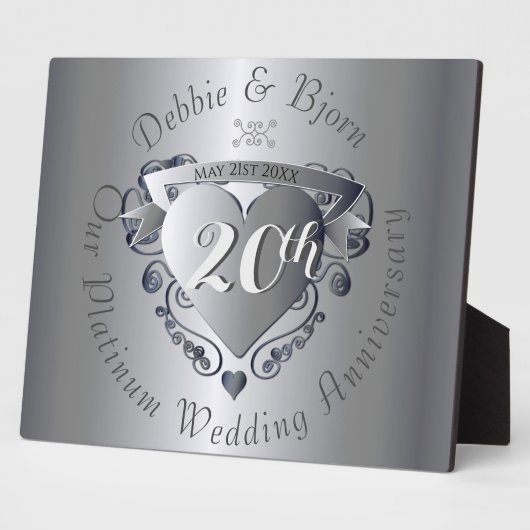 20th Wedding Anniversary Platinum Horizontal Fotoplatte (Seite)
