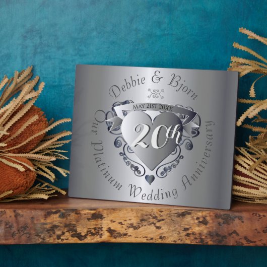 20th Wedding Anniversary Platinum Horizontal Fotoplatte (Seite)