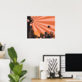 20x16 Abstrakte Orangefarbene Stadtmauer Kunst Poster (Heimbüro)