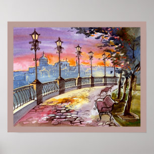 20x16 Abstrakte Stadtmauer Kunst Poster