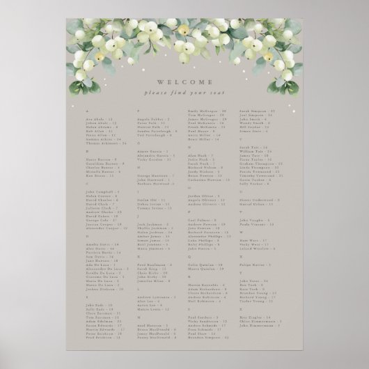 20x28" Alphabetische Sitzkarte für 150 Personen Poster (Vorne)