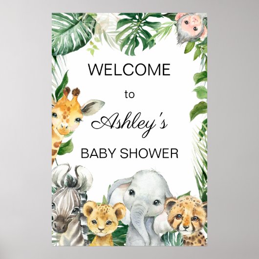 20x30 Safari Greenery Baby Dusche Willkommenspende Poster (Vorne)