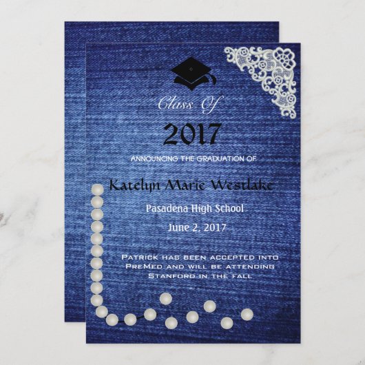 20XX Denim, Lace & Pearls Abschluss Ankündigung (Vorne/Hinten)