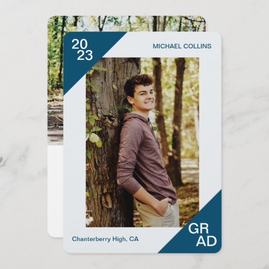 20XX Grad Custom Foto Simple Blue Corner Ankündigung (Vorne/Hinten)