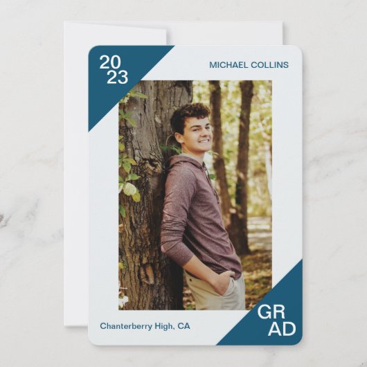 20XX Grad Custom Foto Simple Blue Corner Ankündigung (Vorderseite)