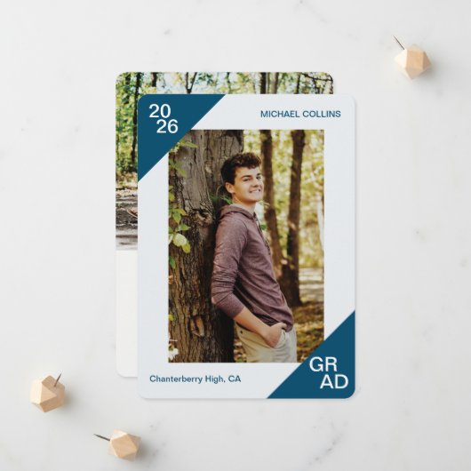 20XX Grad Custom Foto Simple Blue Corner Ankündigung (Vorderseite/Rückseite Beispiel)