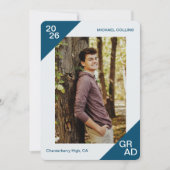 20XX Grad Custom Foto Simple Blue Corner Ankündigung (Vorderseite)