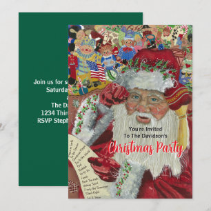 20XX Grüne Weihnachtsfeier Santa überprüft die Lis Einladung