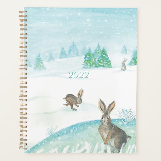 20XX Kaninchen sitzen und im Schnee springen Planer (Vorderseite)