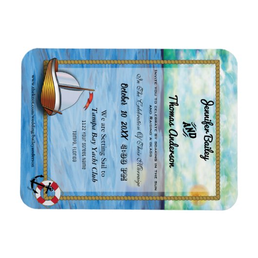 20XX Segelboot Aquarellfarben Einladung Hochzeit Magnet (Horizontal)