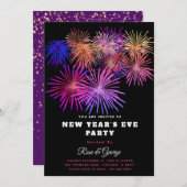20XX Silvester Party Fireworks Gold Glitzer Einladung (Vorne/Hinten)