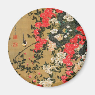 21. 薔 薇 小 図, 若 冲 Rose & Small Bird, Jakuchū Magnet