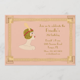 21.02.21.,Gatsby-Stil,rosa Pfirsich & Gold Einladung