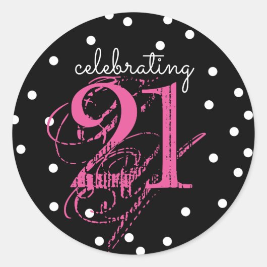 21. - 21. Geburtstag Pink Schwarz-weiß Runder Aufkleber (Vorderseite)