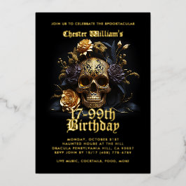 21-99. GEBURTSTAG GOLD SKULL ROSE FOLIENEINLADUNG