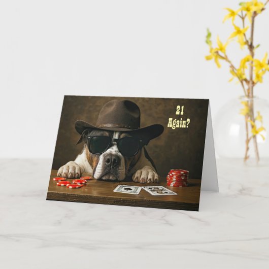21 Again Happy Birthday Humorous Blackjack Hand  Karte (Gelbe Blume)