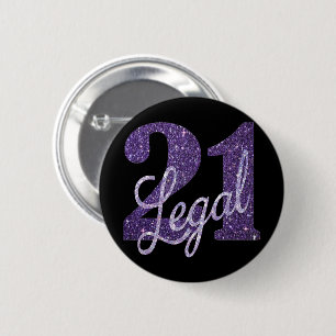 21 and Legal   Purple 21st Birthday Chic Glitter Button