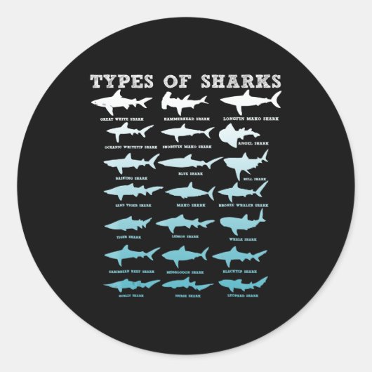 21 Arten von Haien Meeresbiologie Runder Aufkleber (Vorderseite)