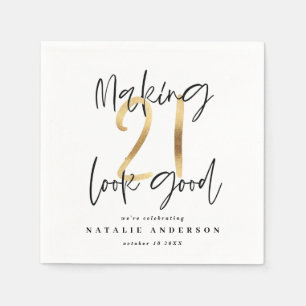 21 aussehen gut Gold Geburtstagsparty Serviette