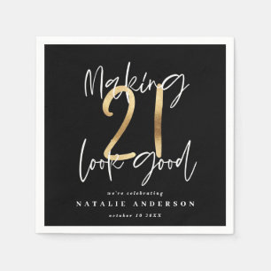 21 aussehen gut Gold Geburtstagsparty Serviette